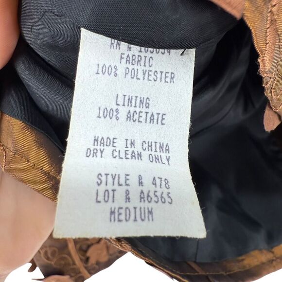 Town And Travel Blazer Brown 3D Floral Shimmer Size M Art To Wear Four Button - Picture 7 of 8